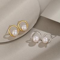 Freshwater Pearl Stud Earring, Zinc Alloy, with Freshwater Pearl, plated, fashion jewelry & for woman 11mm [