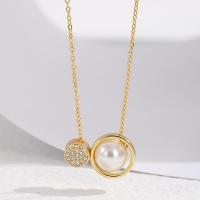 Rhinestone Zinc Alloy Necklace, with Shell Pearl, with 1.97inch extender chain, plated, fashion jewelry & for woman & with rhinestone Approx 15.75 Inch 