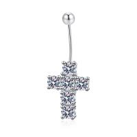 Brass Belly Ring, Cross, fashion jewelry & micro pave cubic zirconia & for woman, 32*14mm,4mm 