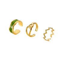 Esmalte de acero inoxidable anillo de dedo, acero inoxidable 304, chapado, Ajustable & tres piezas & para mujer, dorado, Vendido por Set