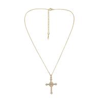Cubic Zircon Micro Pave Brass Necklace, with 2.36inch extender chain, Cross, gold color plated, fashion jewelry & micro pave cubic zirconia & for woman, golden Approx 15.75 Inch [