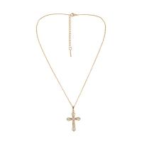 Cubic Zircon Micro Pave Brass Necklace, with 2.36inch extender chain, Cross, gold color plated, fashion jewelry & micro pave cubic zirconia & for woman, golden Approx 15.75 Inch [