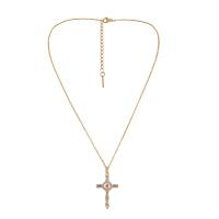 Cubic Zircon Micro Pave Brass Necklace, with Moonstone, with 2.36inch extender chain, Cross, gold color plated, fashion jewelry & micro pave cubic zirconia & for woman, golden Approx 14.96 Inch 