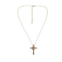 Rhinestone Brass Necklace, with 2.36inch extender chain, Cross, gold color plated, fashion jewelry & for woman & with rhinestone, golden Approx 15.75 Inch [