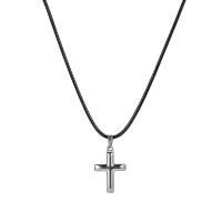 Stainless Steel Jewelry Necklace, 304 Stainless Steel, with Wax Cord, with 1.97inch extender chain, Cross, polished, fashion jewelry & for man Approx 18.11 Inch 