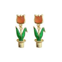 Brass Drop Earring, Tulip, gold color plated, fashion jewelry & for woman & enamel 40mm [