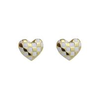 Brass Stud Earring, Heart, gold color plated, fashion jewelry & for woman & enamel 15mm 
