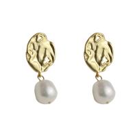 Brass Drop Earring, with Plastic Pearl, gold color plated, fashion jewelry & for woman, 40mm 