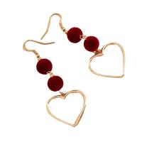 Zinc Alloy Drop Earring, with Flocking Fabric, Heart, gold color plated, fashion jewelry & for woman & hollow, mixed colors 