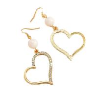 Plastic Pearl Zinc Alloy Earring, with Plastic Pearl, Heart, gold color plated, fashion jewelry & micro pave cubic zirconia & for woman 