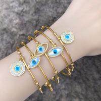 Evil Eye Jewelry Bracelet, Brass, plated, fashion jewelry & micro pave cubic zirconia & enamel, golden, 71mm 