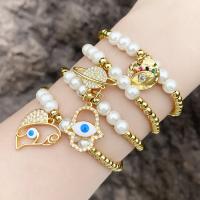 Evil Eye Jewelry Bracelet, Brass, with Plastic Pearl, plated, fashion jewelry & micro pave cubic zirconia & enamel, golden cm 