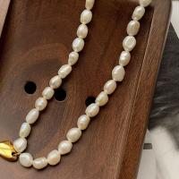 Natural Freshwater Pearl Necklace, with Titanium Steel, Teardrop, real gold plated, fashion jewelry & for woman Approx 15.7 Inch 