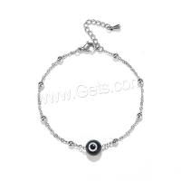 Evil Eye Lampwork Bracelets, 304 Stainless Steel, with Lampwork, with 3cm extender chain, Round, Vacuum Ion Plating, fashion jewelry & for woman 8mm Approx 16 cm [