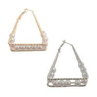 Brass Drop Earring, with Plastic Pearl, Triangle, plated, fashion jewelry & for woman 