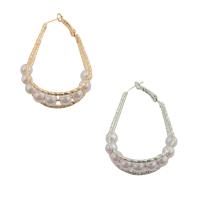 Brass Drop Earring, with Plastic Pearl, Teardrop, plated, fashion jewelry & for woman 
