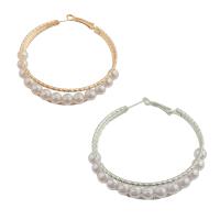 Brass Hoop Earring, with Plastic Pearl, Donut, plated, fashion jewelry & for woman 