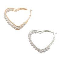 Brass Drop Earring, with Plastic Pearl, Heart, plated, fashion jewelry & for woman 
