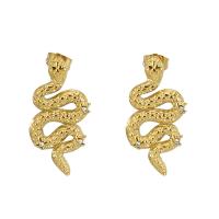 Titanium Steel Earrings, Snake, 18K gold plated, fashion jewelry & for woman & with rhinestone, golden [
