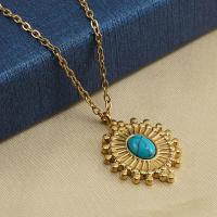 Titanium Steel Jewelry Necklace, with turquoise, 18K gold plated, fashion jewelry & for woman, golden Approx 17.72 Inch [
