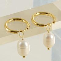 Titanium Steel Earrings, with Plastic Pearl, 18K gold plated, fashion jewelry & for woman, golden, 32mm 
