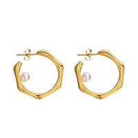 Edelstahl Stud Ohrring, 304 Edelstahl, mit Kunststoff Perlen, Vakuum-Ionen-Beschichtung, Modeschmuck & für Frau, goldfarben, 28mm, verkauft von Paar