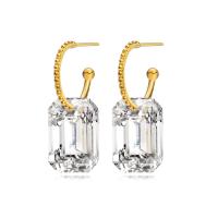 Stainless Steel Drop Earring, 304 Stainless Steel, with Glass, Vacuum Ion Plating, fashion jewelry & for woman, golden, 17*1.5mm,18mm 