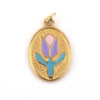 Enamel Stainless Steel Pendant, 304 Stainless Steel, Tulip, fashion jewelry & for woman, golden [