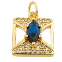 Rhinestone Brass Pendants, with Cubic Zirconia, Square, gold color plated, fashion jewelry & DIY & with rhinestone, mixed colors 