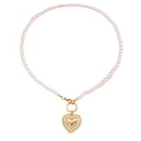 Collar de perlas de plástico, aleación de zinc, con Perlas plásticas, Corazón, chapado en color dorado, Joyería & para mujer, longitud:aproximado 42 cm, Vendido por UD