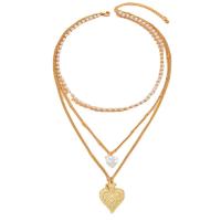 Mode-Multi-Layer-Halskette, Zinklegierung, mit Kunststoff Perlen, goldfarben plattiert, drei Schichten & Modeschmuck & für Frau, 40CM, Länge:ca. 60 cm, verkauft von PC