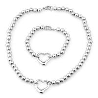 Fashion Stainless Steel Jewelry Sets, 316L Stainless Steel, bracelet & necklace, Heart, polished, 2 pieces & ball chain & for woman, original color, 6mm Approx 18.1 Inch, Approx 7.9 Inch 