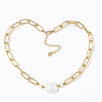 Freshwater Pearl Brass Necklace, 304 Stainless Steel, with Freshwater Pearl, with 7cm extender chain, Vacuum Ion Plating, fashion jewelry & polished & for woman cm 