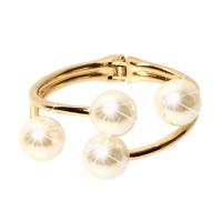Zinc Alloy Cuff Bangle, with Plastic Pearl, Round, gold color plated, fashion jewelry & for woman, white 