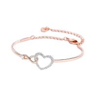 Zinc bracelets en strass en alliage , alliage de zinc, avec 5cm chaînes de rallonge, coeur, Plaqué de couleur d'or rose, bijoux de mode & pour femme & avec strass & creux Environ 16.5 cm, Vendu par PC