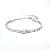 Zinc bracelets en strass en alliage , alliage de zinc, avec 5cm chaînes de rallonge, Placage de couleur platine, bijoux de mode & pour femme & avec strass Environ 16.5 cm, Vendu par PC