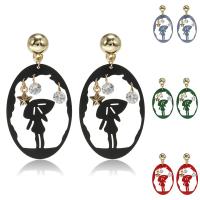 Zinc Alloy Rhinestone Drop Earring, Oval, gold color plated, stoving varnish & for woman & with rhinestone & hollow [