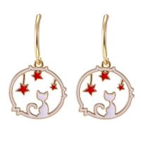 Enamel Zinc Alloy Drop Earring, Cat, gold color plated, for woman & hollow 