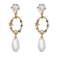 Zinc Alloy Rhinestone Drop Earring, gold color plated, for woman & enamel & with rhinestone & hollow 