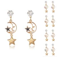Zinc Alloy Rhinestone Drop Earring, Moon and Star, gold color plated, for woman & enamel & with rhinestone 