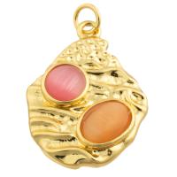 Brass Jewelry Pendants, with Cats Eye, gold color plated, fashion jewelry & DIY, mixed colors 