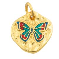 Enamel Brass Pendants, Butterfly, gold color plated, fashion jewelry & DIY, mixed colors 