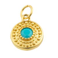 Enamel Brass Pendants, with Resin, Round, gold color plated, fashion jewelry & DIY, mixed colors 