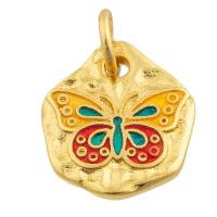Enamel Brass Pendants, Butterfly, gold color plated, fashion jewelry & DIY, mixed colors [