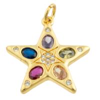 Звезды подвески латунные, Латунь, с стеклянная дрель, Звезда, плакирован золотом, ювелирные изделия моды & DIY продается PC