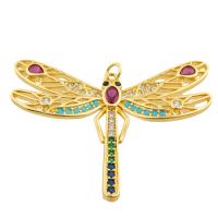 Rhinestone Brass Pendants, with Glass Rhinestone, Dragonfly, gold color plated, fashion jewelry & DIY & with rhinestone, mixed colors 