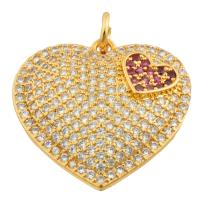 Rhinestone Brass Pendants, Heart, gold color plated, fashion jewelry & DIY & with rhinestone, mixed colors 
