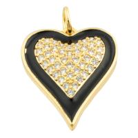 Rhinestone Brass Pendants, Heart, gold color plated, fashion jewelry & DIY & enamel & with rhinestone, mixed colors 