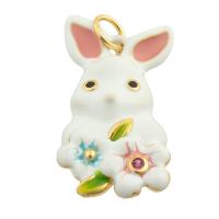 Enamel Brass Pendants, Rabbit, gold color plated, fashion jewelry & DIY, mixed colors [