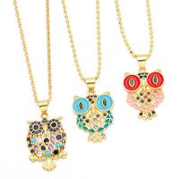 Cubic Zircon Micro Pave Brass Necklace, Owl, plated, fashion jewelry & micro pave cubic zirconia & enamel cm 